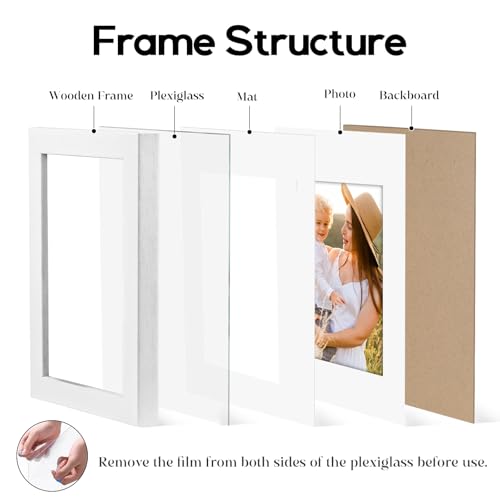 Image of 6 Pack 4x6 Frames, Mat for 3.5x5 Photos, Shatter HD Plexiglass | Removable mat fits two photo sizes, slim frame with stand for horizontal & vertical tabletop & wall mount