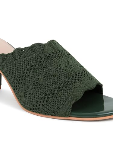Image of Action Women's Knitted Mule Sandals| Block Heel 10cm| Nude| Peep-Toe Design Beige
