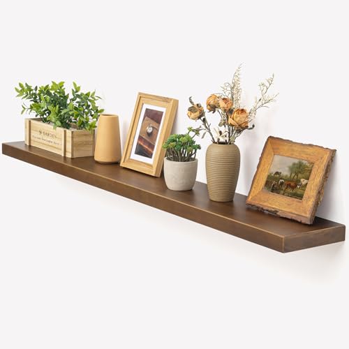 Image of Marsmiles Wood Floating Shelves | 55 Inch Rustic Dark Wood Wall Shelves Set of 1 | 55 inch W x 7.7 inch D x 1.6 inch H Wooden Shelves for Bathroom Living Room Kitchen