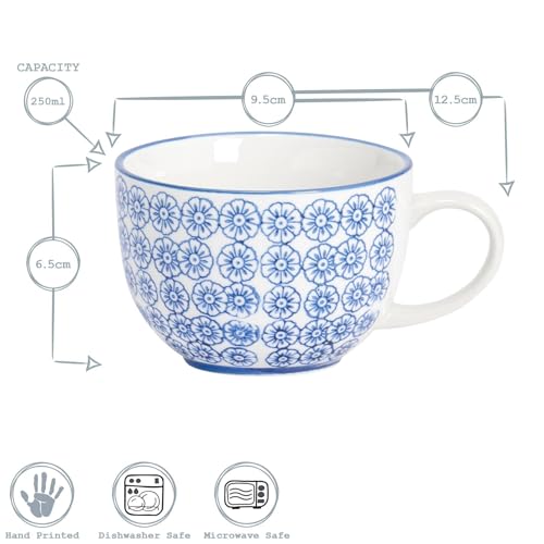 Nicola Spring Cappuccino Cups Set - 250ml - Pack of 6-3 Coloured Hand Printed Tea Cup Coffee Cappuccino Mugs Latte Drinking Mug Tea Saucer Plates for Breakfast, Lunch, Brunch - Image 4