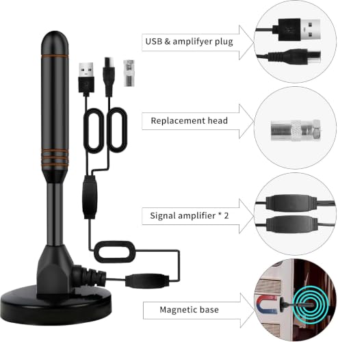Image of Indoor TV Antenna with 2 Signal Boosters & 32FT Cable - Digital Antenna for Smart TV, Magnetic Base, Supports 4K 1080p - Dual Amplifiers for Long Range Reception of Local Channels(Brown)