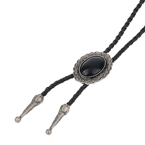 Image of Western Black Bolo Tie for Men and Women,Native American Leather Bolo Tie String