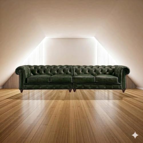 Image of Modern Classic Design Leatherette Luxury Chester Sofa Set with Button Tufted, 4Seater Sofa for Living Room Home, Office and Lobby (Green, 4 Seater Sofa)