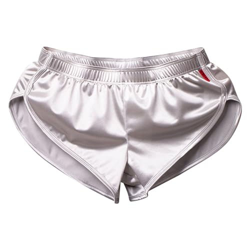 CHICTRY Mens Satin Shorts Silk Boxer Briefs Sexy Split Side Loose Shorts Pajama Bottoms Loungewear Gray XXL