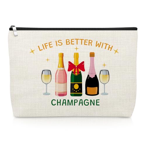 Champagne Lover Gifts Makeup Bag Wine Trip Gift for Cocktail Lover Daughter Sister Best Friend Coworker Champagne Cosmetic Bag Bachelorette Party Cocktail Club Gifts for Women Wife Zipper Pouch