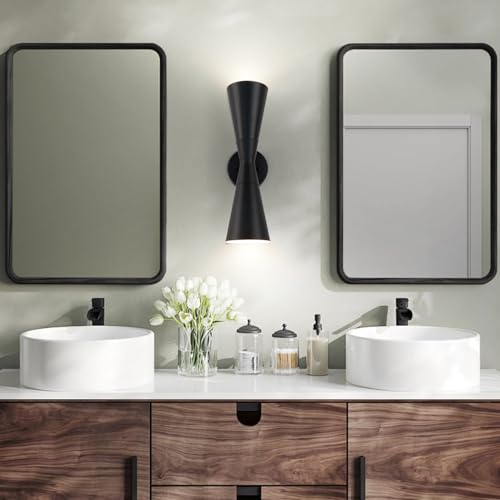 Image of Modern Black Wall Sconces Set of 2, Up and Down Indoor Wall Sconces, Mid Century Indoor Wall Light Fixture, Hardwired Wall Mounted Lamp for Living Room, Bathroom, Bedroom, Hallway, 18 Inch