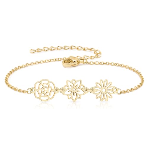 Personalized Birth Month Flower Bracelet, Custom 1-6 Birth Flower Bracelet Gifts for Women, Personalized Mothers Day Birthday Gifts for Her, Mom, Grandma, Friend, Sister