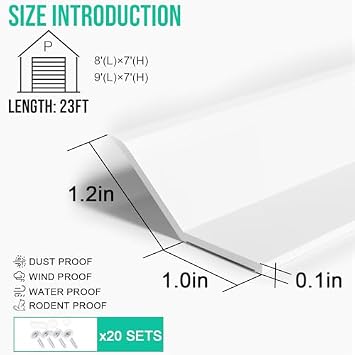 20FT & 23FT Garage Door Seal Kit - Bottom, Top and Sides Weather Stripping Replacement to Block Rodents Drafts Rain Dust | Easy DIY Installation for Home & Commercial