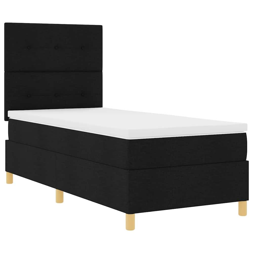 Cama con somier LED con cabecero negro, 80 x 200 cm, tela, cama de madera maciza, cama individual con tiras LED RGB, cabecero ajustable, colchón transpirable