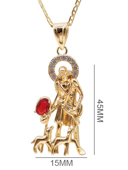14K Gold Plated Saint Lazarus Necklace 22" LONG-45x15mm / 14k Baño de oro San Lazaro Cadena 22" Largo - RAYSET01-G-22