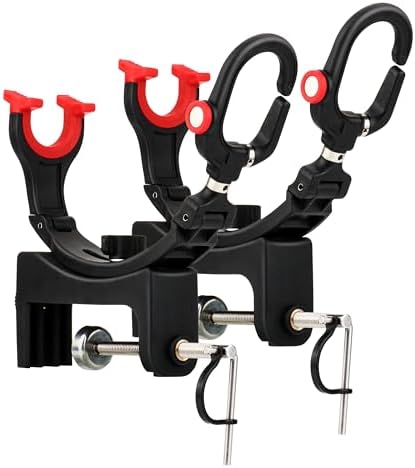 RUNCL 2 Pack Fishing Rod Holder Clamp-on for Boat – 360° Adjustable Dual-Direction Mount, No-Drill Quick Install, Secure Locking for Spinning & Casting Rods