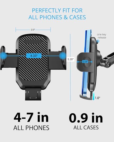 Image of Quyee Phone Holder Car, Rear View Mirror Phone Holder - Aluminum Alloy Mount Multi-Angle Adjustment Rotatable and Retractable Compatible with All 4-7 Inch iPhone and Android Cell Phones (XL Black)