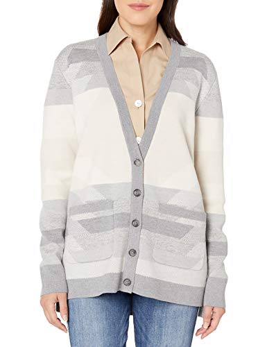 Pendleton Women's Geo Merino Cardigan Sweater, Light Grey Multi, XL