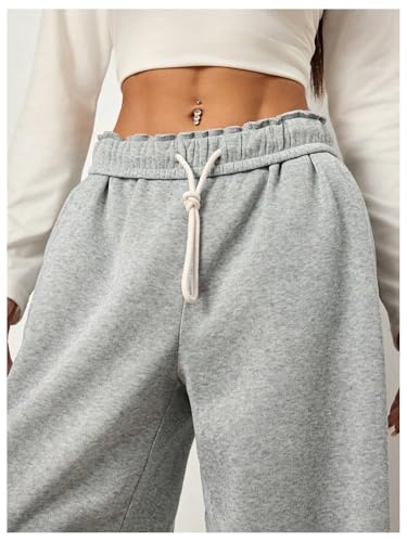 Women's Foldover Drawstring High Waisted Sweatpants Wide Leg Split Baggy Workout Trousers Pants3