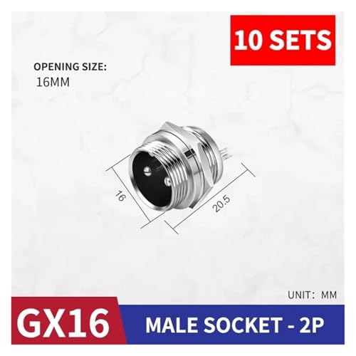 Conector GX16 de 2 pines con aleación metálica de alta conductividad pack de 10 2