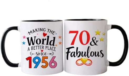 PEJAFAN 1956 70th Birthday Gifts For Women Coffee Mugs, 70 year old Birthday Gift Ideas for Women Her Man, Dad, Husband, 70th Birthday Cups Black White 11oz (70)