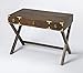 HomeRoots Dark Brown Mango Wood Solids, MDF, Brass Finished Hardware Walnut Brown Writing Desk