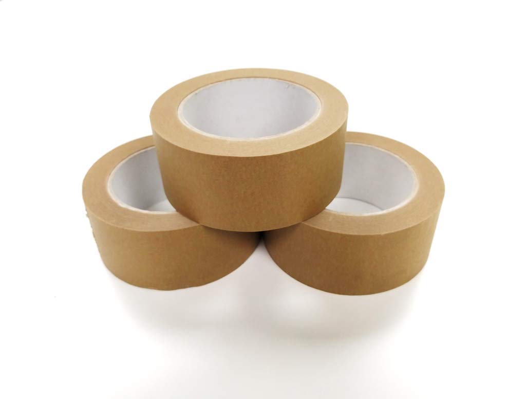 Kraft Paper Packaging Tape Made from Recycled Materials for Packing Parcels and Boxes 48 mm x 50 m, Pack of 3