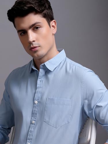 Image of Highlander Men's Slim Fit Shirts | Solid | Long Sleeves | Spread Collar | Formal Shirts | Men Shirts Powder Blue