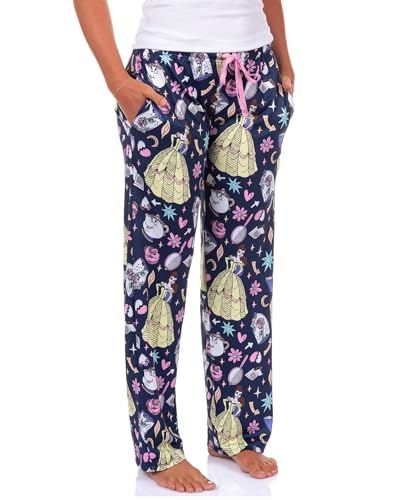 Disney Beauty and The Beast Pjs Womens Belle Mrs. Potts Rose All Over Print Pajama Pants (Medium)