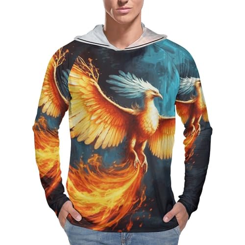 Men's Sun Shirts UPF 50+ Rash Guard Long Sleeve Sun Protection Hoodie Beautiful Phoenix Lightweight Shirt L White