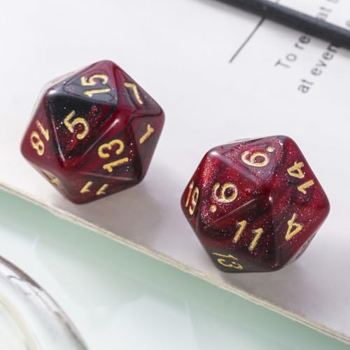 Yourandoll 10 STÜCKE Polyedrische Würfel D20 Würfel Dice 20mm Acryl Dice Spielwürfel for DND RPG Tischspiele (Sternenhimmel Rot Schwarz)