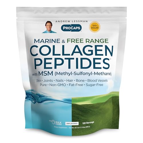 ANDREW LESSMAN Marine Free Range Collagen Peptides Powder and MSM 120 Servings - Supports Radiant Smooth Soft Skin Comfortable Joints. Super Soluble No Fishy Flavor No Additives Non-GMO