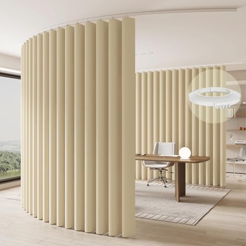 Image of Jilron Room Divider Curtain Ceiling Curtain Track Set for Blackout and Privacy (Beige Curtain + White Track) 106 inch W x 96 inch L -1 Piece