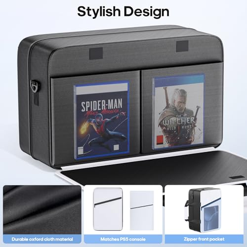 Gersker Bolsa de Viaje para PS5/Slim/Pro Digital & Disc, Funda de Transporte para PS5 de 10 Compartimentos para PS Portal, 4 Tarjetas de Juego, 2 Mandos, Bolsa PS5 de Gran Capacidad, Negro & Blanco - imagen 4