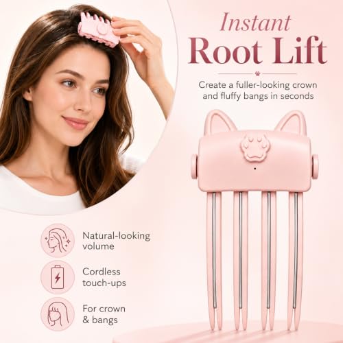 Wireless Heated Volumizing Root Lift Clip,Volumizer Comb for Women (Pink)