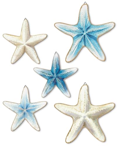 Putuo Decor Lot de 5 décorations murales en forme d'étoile de mer bleue et blanche - Décoration...