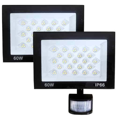 【2025年改良 リモコン操作】センサーライト 屋外 人感投光器 防犯照明 60W 8000LM 常時点灯機能 PIR人感 昼白色6500K 超高輝度 駐車場 玄関灯 倉庫 屋内 段階 廊下 カーポート 工場 町内の防犯に IP66防水 1.5mコード 日本語説明書付き PSE認証済 【2個セット】