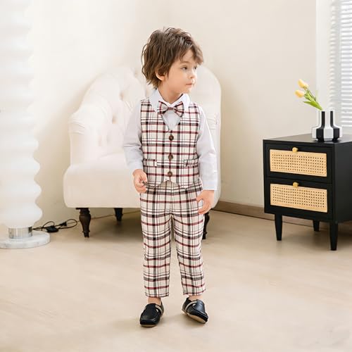 Image of Baby Boys' 4-Piece Vest Set with Dress Shirt, Vest, Pants, and Tie