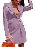  Onsoyours Blazer Robe d\'affaires Double du Sein Revers Manches Longues Costume Mince Elégante Veste de Loisirs Tailleur Longue Robe Moulante COL V A Violet Clair L