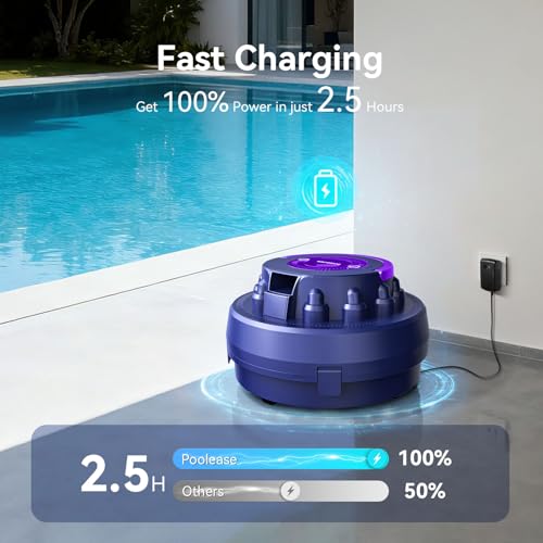 Image of Cordless Robotic Pool Vacuum with Dual high-Powerful Motors Provide Strong Suction, 100 Min Runtime, Self-Parking, Pool Cleaner Robot for Above /In-ground Flat Pool up to 960 Sq.ft