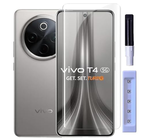 Image of FabeKee UV Tempered Glass Screen Protector Guard Compatible For VIVO T4 5G (6.77 Inch, Pack of 1) Full Adhesive UV Curved Case Friendly HD Clarity