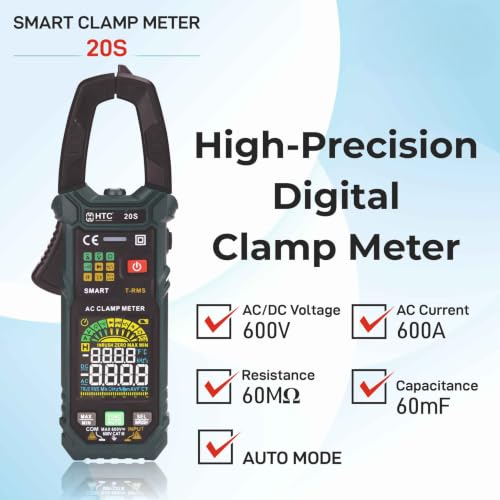 Image of HTC Instrument 20S 600A AC Smart Clamp Meter (T-RMS) with Frequency, Temperature, Capacitance, AC /DC Voltage and built in Flashlight Smart Clampmeter 6000 Counts