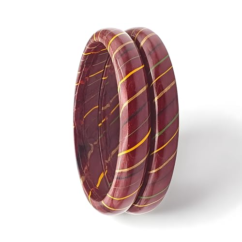 Image of Traditional Rajasthani Lac Bangles for Women and Girls, Jaipuri Lahariya Design Lakh Lah Kada, Multicolor Striped Pattern, Red Green Maroon Sky Blue Pink Purple Yellow Grey Set of 2