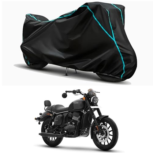 Image of Waterproof Bike Body Cover Compatible for | Yezdi Roadster Gallant | Taffeta Fabric, Sky Piping Design, Bottom Elastic Fit | Dustproof, Sun UV & Rain Protection for All Weather.