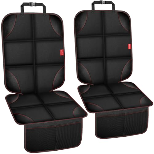 Image of Car Seat Protector for Child Car Seat, Waterproof Durable 600D Fabric Car Seat Cover with Thickest Padding, Seat Protector Under Baby Car Seat with Non-Slip Backing Mesh Pockets, Thicker Black, 2PCS
