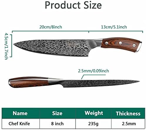 FineTool Kitchen Knife, 8 inch Professional Chef's Knives 7Cr17 Stainless Steel Vegetable Cleaver with pakkawood Wood, Sharpest Cooking Knives Best Choice for Home Kitchen and Restaurant