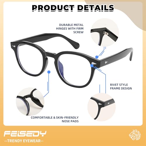 Image of FEISEDY Retro Vintage Round Blue Light Blocking Glasses Classic Eyewear Frame for Women Men B2349