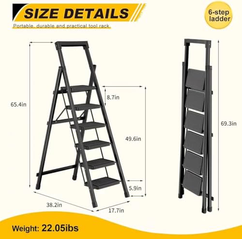 Image of 6 Step Ladder with Platform,Folding Step Stool Heavy Duty,Protable Step Ladders with Anti-Slip Widen Pedals,Handrail,Safe-Lock Design,Tall Kitchen /Closet Step Ladder for Adults