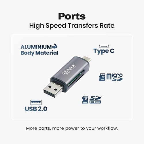 Image of EVM 4-in-1 OTG Card Reader USB 3.0 & Type-C | Multi Memory Card Reader for SD, SDHC, SDXC, Micro SD & TF Cards | Plug & Play for Laptop, Smartphone & Tablet