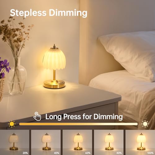 Image of Shenmoyl Set of 2 Tulip Table Lamp with 5200mAh Battery & Touch Control, Cordless Small Table Lamp with 3 Colors, Rechargeable Battery Operated Table Lamps for Nightstand, Bedroom (White Tulip)