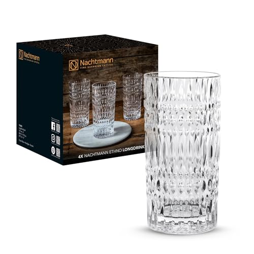Nachtmann Longdrinkgläser 434 ml, 4 Stück, Ethno, 104250, Cocktailgläser aus Kristallglas, Trinkgläser spülmaschinenfest