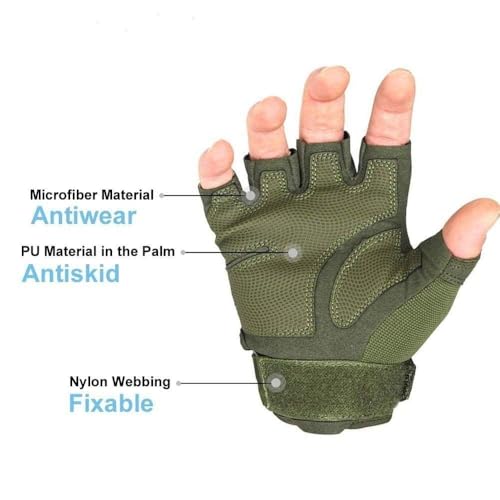 Image of Gloves for Men Bike Riding Half Finger | Hard Knuckle Protection, Breathable & Adjustable Wrist Strap | Hand Gloves for Bike Riding /Cycling | 1 Pair (Army Green)