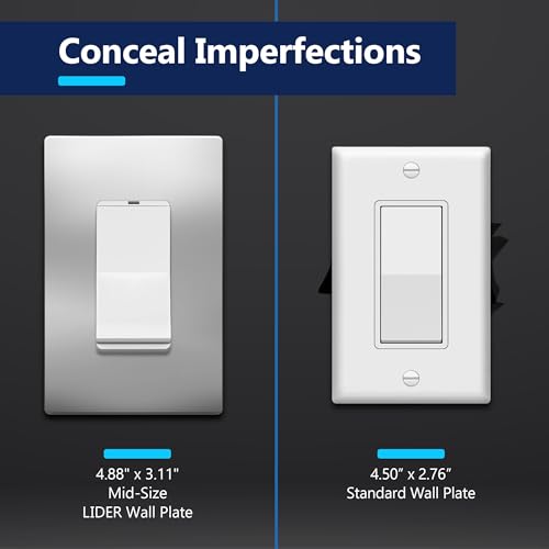 Image of LIDER Decorator Metal Wall Plate, Temperature and Impact Resistant, Screwless Cover, Modern Decoration Upgrade, Mid-Size 1-Gang 4.88 inch x 3.11 inch, UL Listed, Stainless Steel, Polished Chrome, 1-Pack