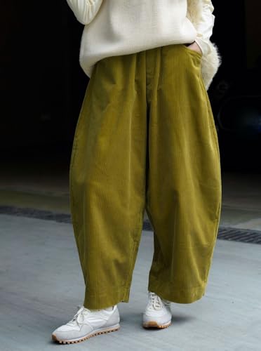 CHARTOU Women Corduroy Barrel Pants Wide Leg Vintage Mid Rise Y2k Baggy Boyfriend Pants2