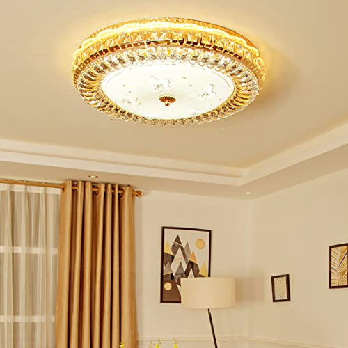 Lampe de plafond design industriel or et cristal véritable luminaire dimmable 50cm